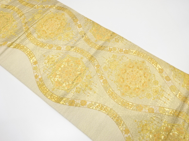 立涌に華紋織り出し袋帯